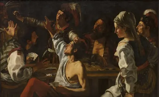Card and Backgammon Players. Fight over Cards, by Unknown
