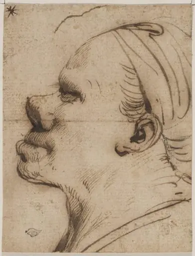 Caricature, a man's head in profile, by Unknown
