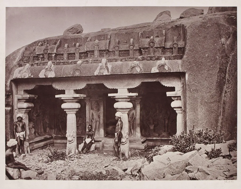 Cave sanctuary at Mahabalipuram, by Unknown, photographic, 1850
