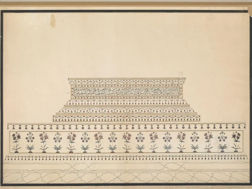Cenotaph of Mumtaz Mahal, Taj Mahal, Agra, by Unknown, paint, 1820