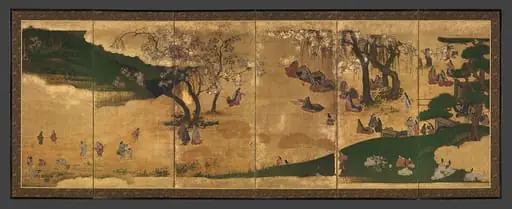 花見・紅葉狩図屏風|Cherry-Blossom and Maple-Leaf Viewing, by Unknown, 1634