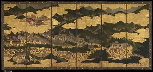 厳島吉野花見図屏風|Cherry Blossom Viewing at Itsukushima and Yoshino, by Unknown