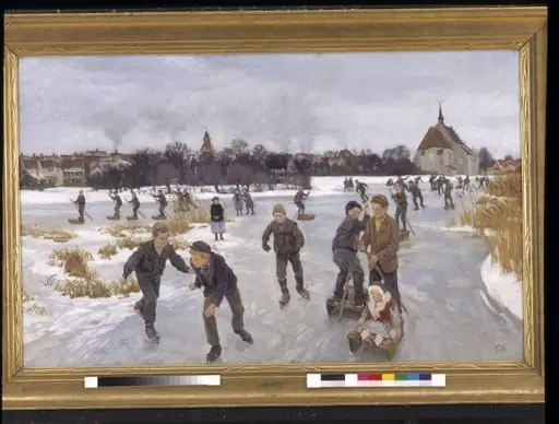 Children skating outside Fåborg, by Unknown, 1901