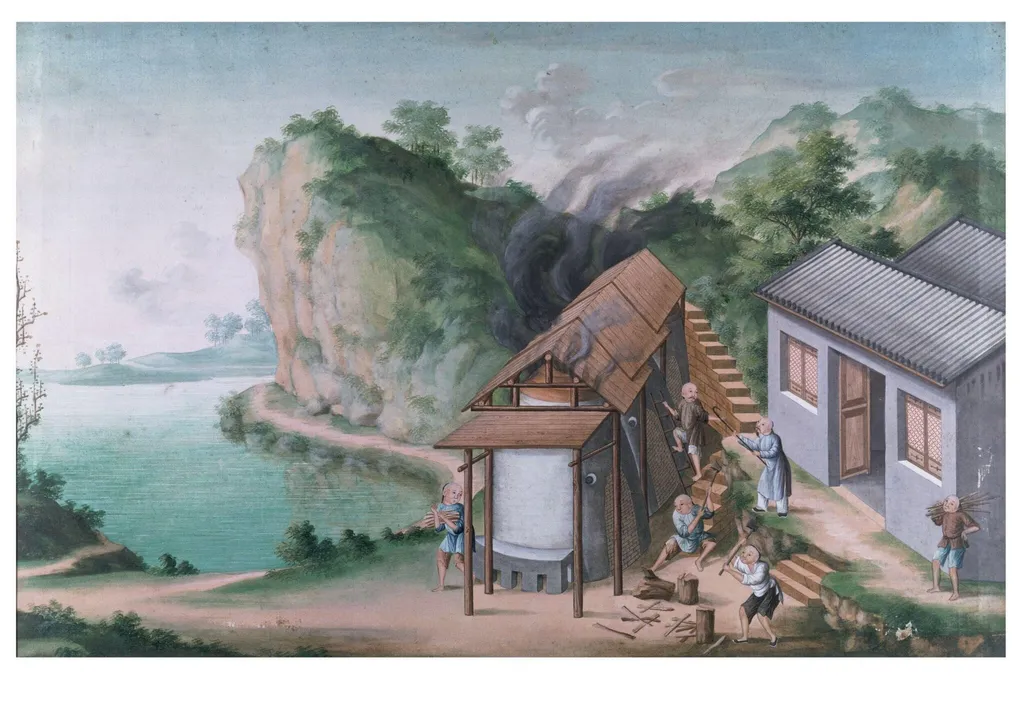 Chopping Wood and Stocking the Kiln, by Unknown, paint, 1780