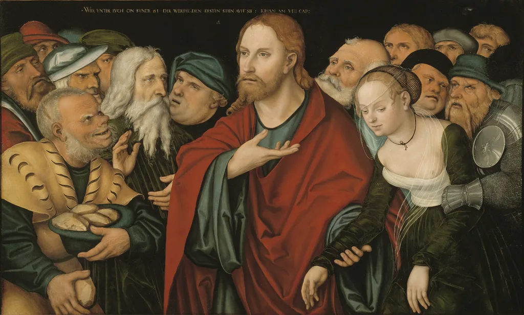 Christ and the Woman Taken in Adultery, by Unknown, paint, 1537