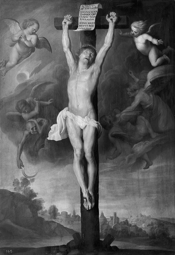 Christ on the cross, by Unknown, unspecified, 1608
