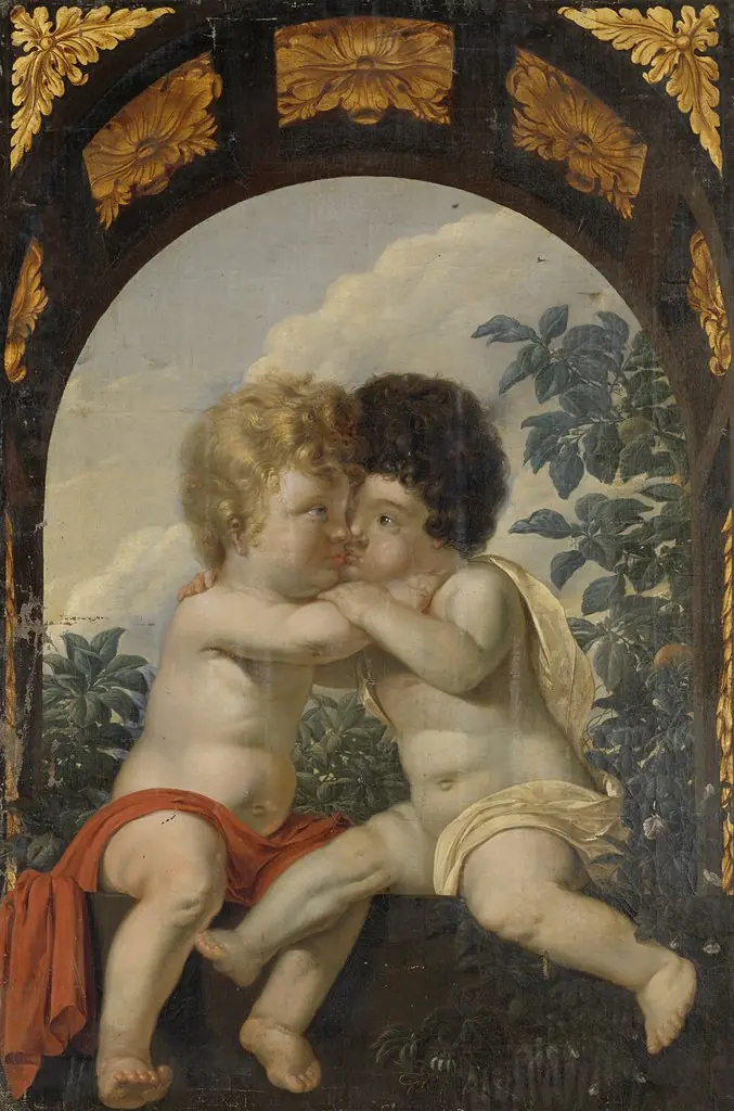 Christian Allegory with two Children Hugging each other, by Unknown, 1650