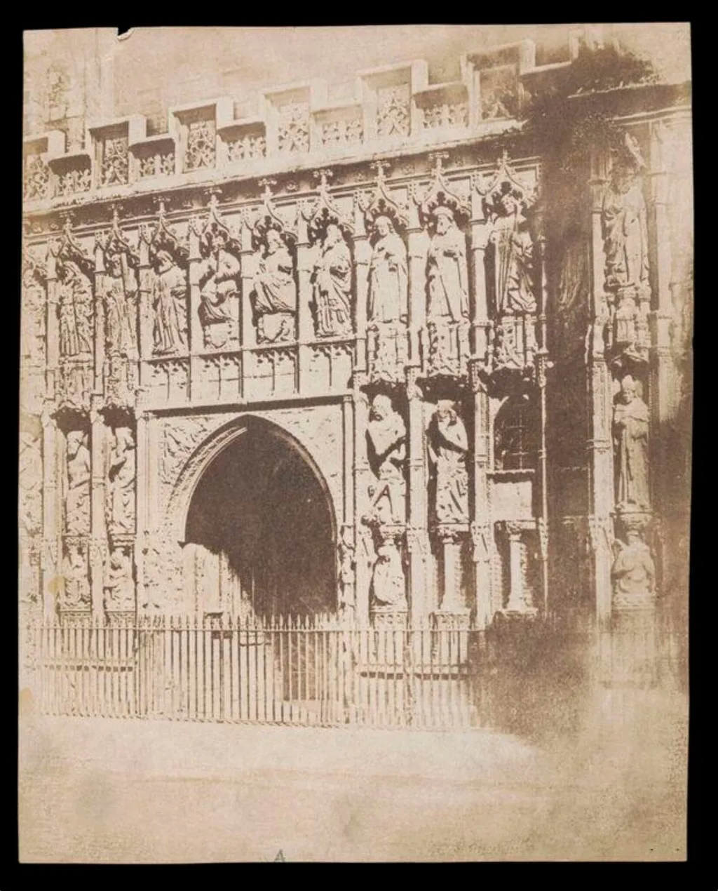 Church/cathedral door with apostles/saints carved around it, by Unknown, photographic, 1850