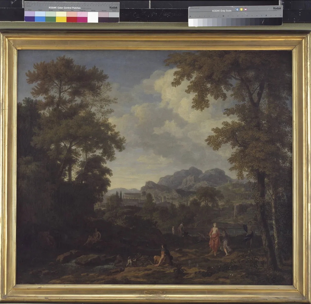 Classical Landscape with Diana (?) and her Nymphs, by Unknown, unspecified, 1693