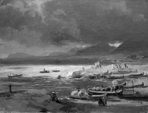 Coast with Boats on the Beach, a Storm Brewing. Dalmatia, by Unknown