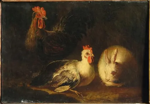Cocoș, găină și iepure de casă ; pandant: Cobai și iepuri de casă, by Unknown