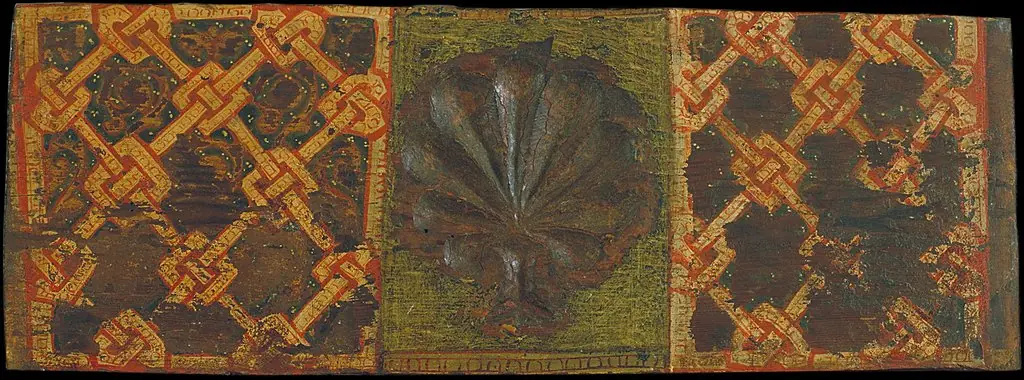 Coffered ceiling panel with palm leaf and interlacing motifs, by Unknown