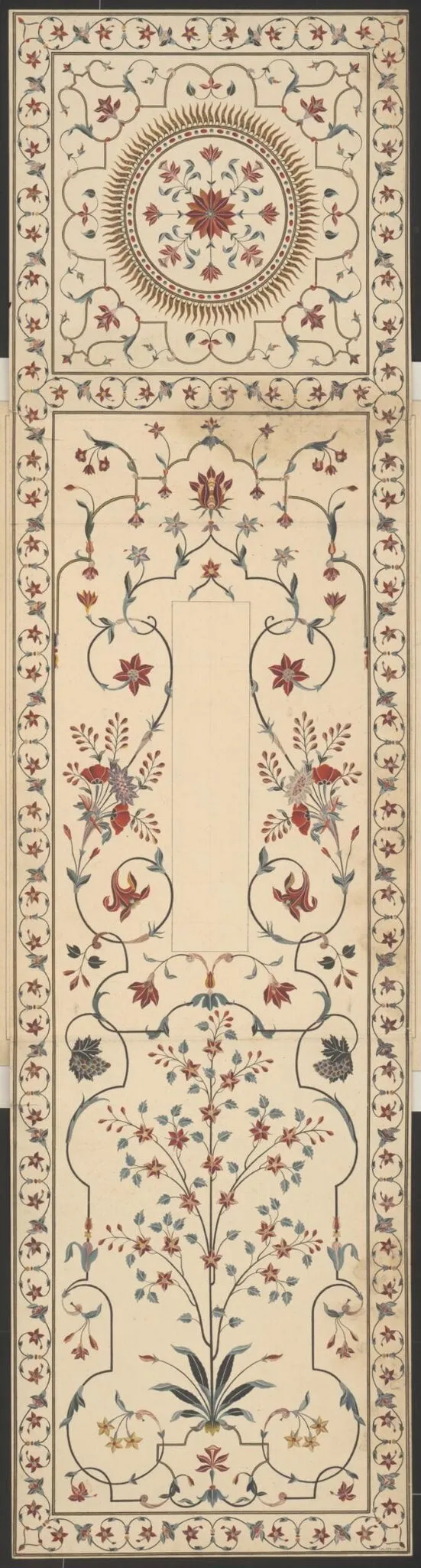 Coloured pietra-dura inlay work on the top of the cenotaph of the Emperor Shah Jahan, Taj Mahal, Agra., by Unknown, 1819