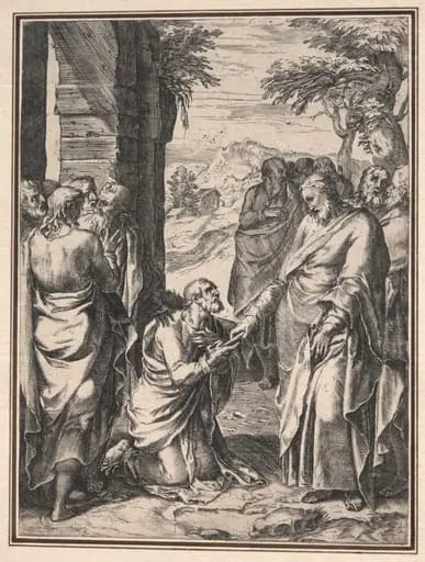 Copy of Cornelis Cort: Christ Giving the Key of the Church to Saint Peter, by Unknown