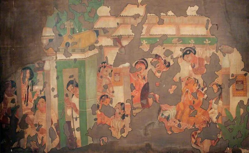 Copy of Painting inside the Caves of Ajanta (cave 1), by Unknown, oil, 1875