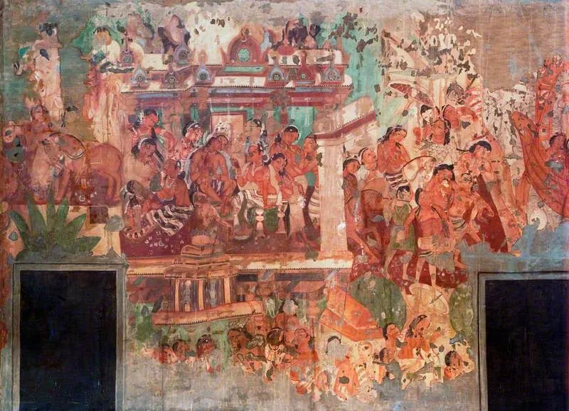 Copy of Painting inside the Caves of Ajanta (cave 1), by Unknown, oil, 1890