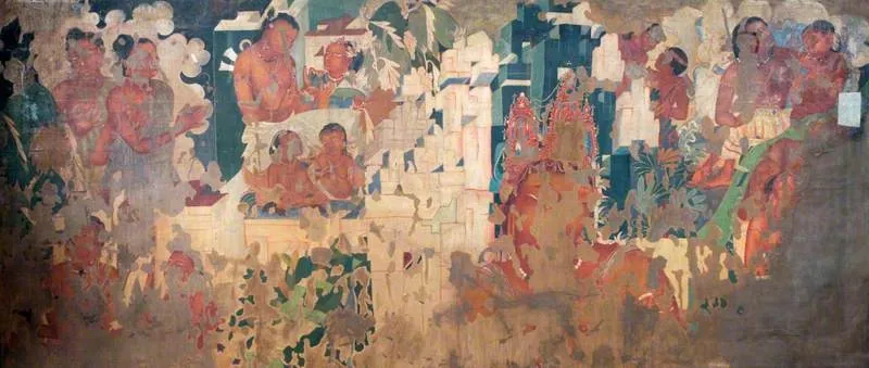 Copy of Painting inside the Caves of Ajanta (cave 2), by Unknown, oil, 1874