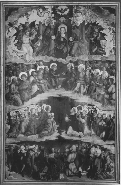 Coronation of Mary (Verso: Ornament with coat of arms), by Unknown