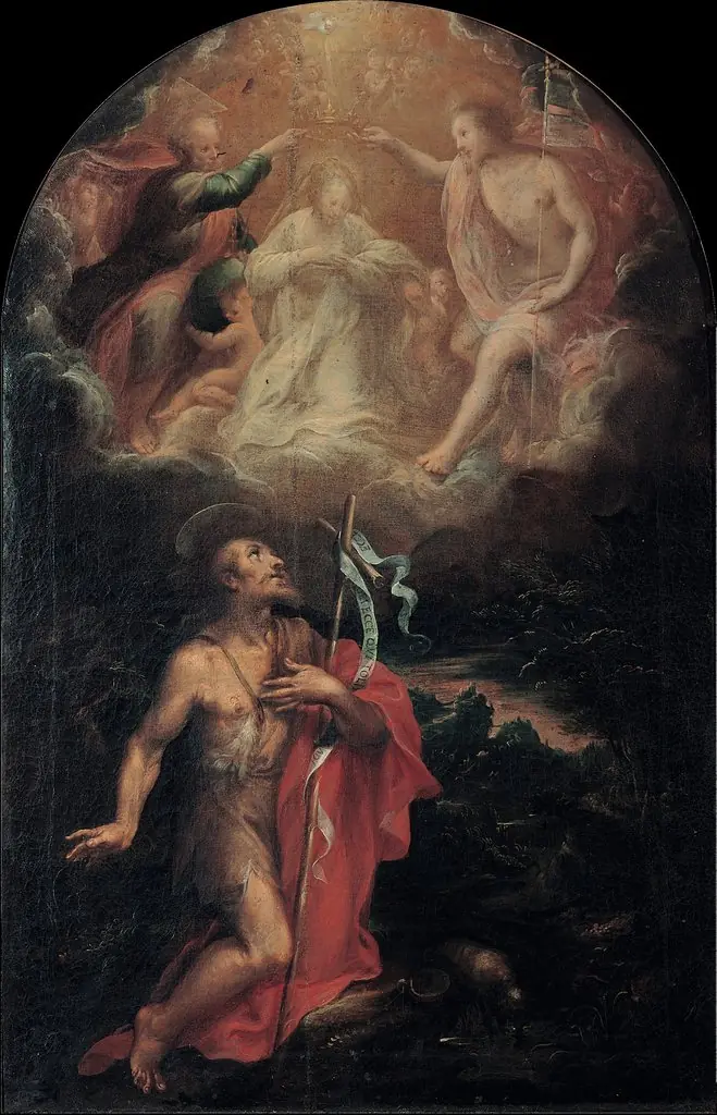 Coronation of the Virgin with Saint John the baptist, by Unknown
