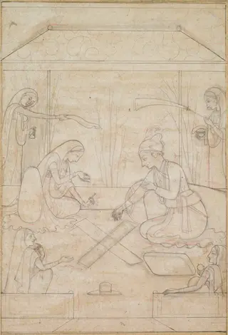 Couple Playing Chaupar on a Terrace, by Unknown, 1798
