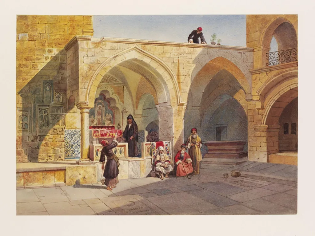 Court of the House of Caiaphus, by Unknown, watercolor, 1860