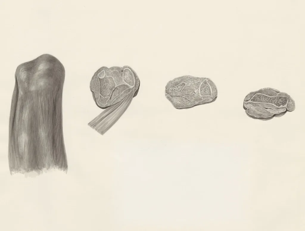 Cross sections of bone and muscular tissue on the hind leg of a lizard, by Unknown, 1970