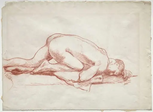Crouching Male Nude, by Unknown