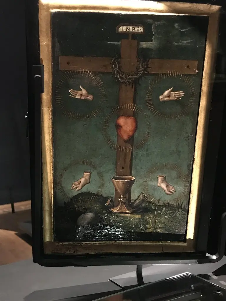 Crown of thorns on the Holy Cross, with the Five Holy Wounds surrounded by rays, by Unknown, 1523