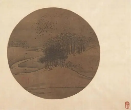 元 佚名 古木寒鴉圖 團扇|Crows and Bare Trees in Winter, by Unknown