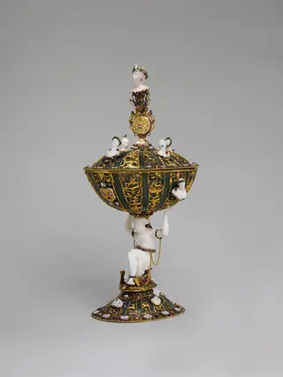 Cup and Cover Supported by an Enchained Turk, by Unknown, 1708