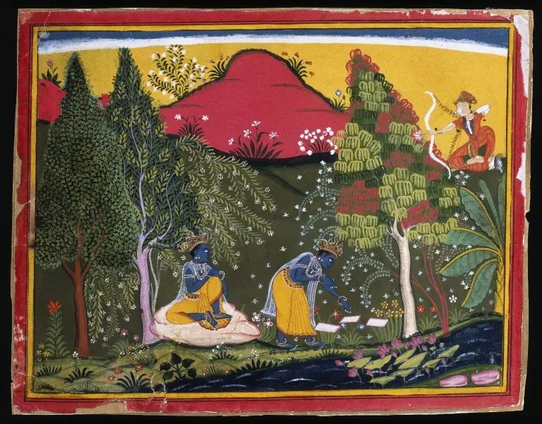 Cupid Disturbs Krishna's Penance, Page from a Gita Govinda, by Unknown