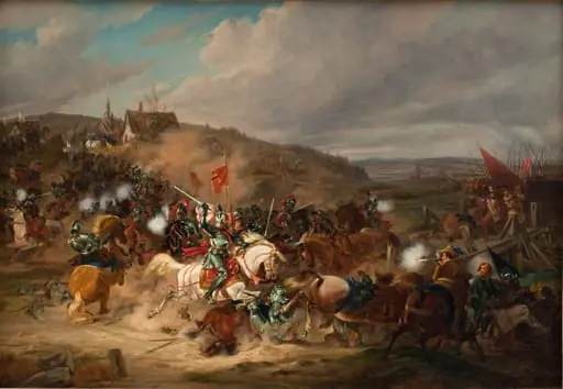 Daniel Rantzau bemægtiger sig Tureby Bro i Skåne under Syvårskrigen 1563-1570, by Unknown