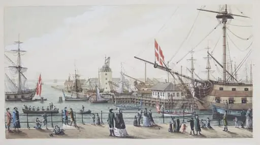 Danske krigsskibe og svensk chalup ved Toldboden i København, by Unknown