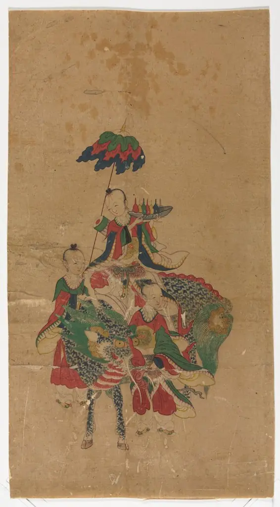 Daoist Immortal on a Qilin and Two Attendants, by Unknown