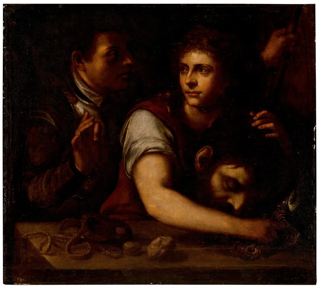 David vencedor de Goliat, by Unknown, oil, 1601
