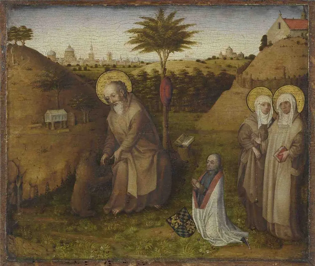 De H. Hiëronymus met de heilige nonnen Paola Romana en Eustochium, by Unknown