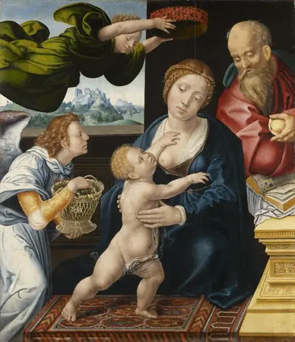 De Heilige Familie met twee engelen, by Unknown