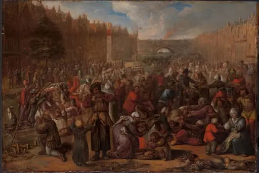 De hongerende bevolking na de opheffing van het beleg van Leiden, by Unknown