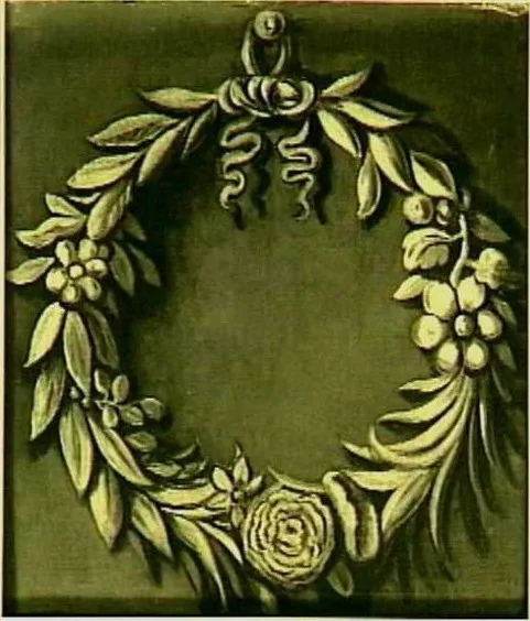 Decoratiestuk met lauwerkrans met bloemen, by Unknown, oil, 1650