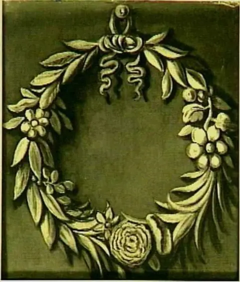 Decoratiestuk met lauwerkrans met bloemen, by Unknown
