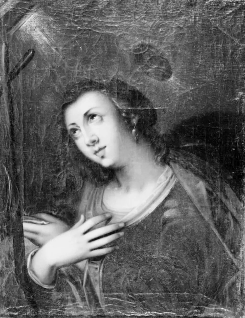 Den hellige Magdalene tilbeder et foran hende stående kors, by Unknown, oil