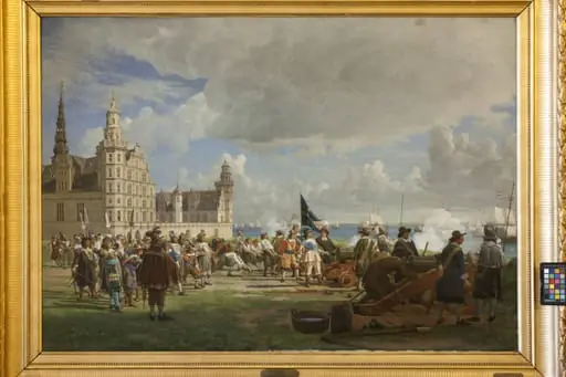 Den hollandske flåde under admiral Opdam passerer Sundet d. 29. oktober 1658 under Svenskekrigen 1657-60, by Unknown