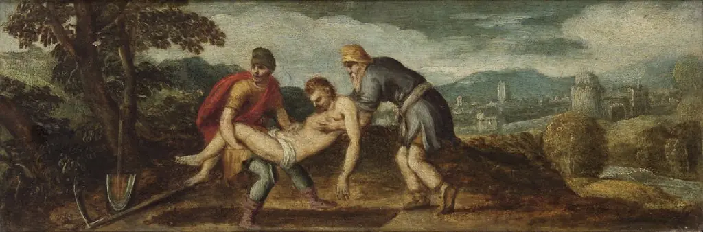Der alte Tobias begräbt die Juden in Ninive, by Unknown