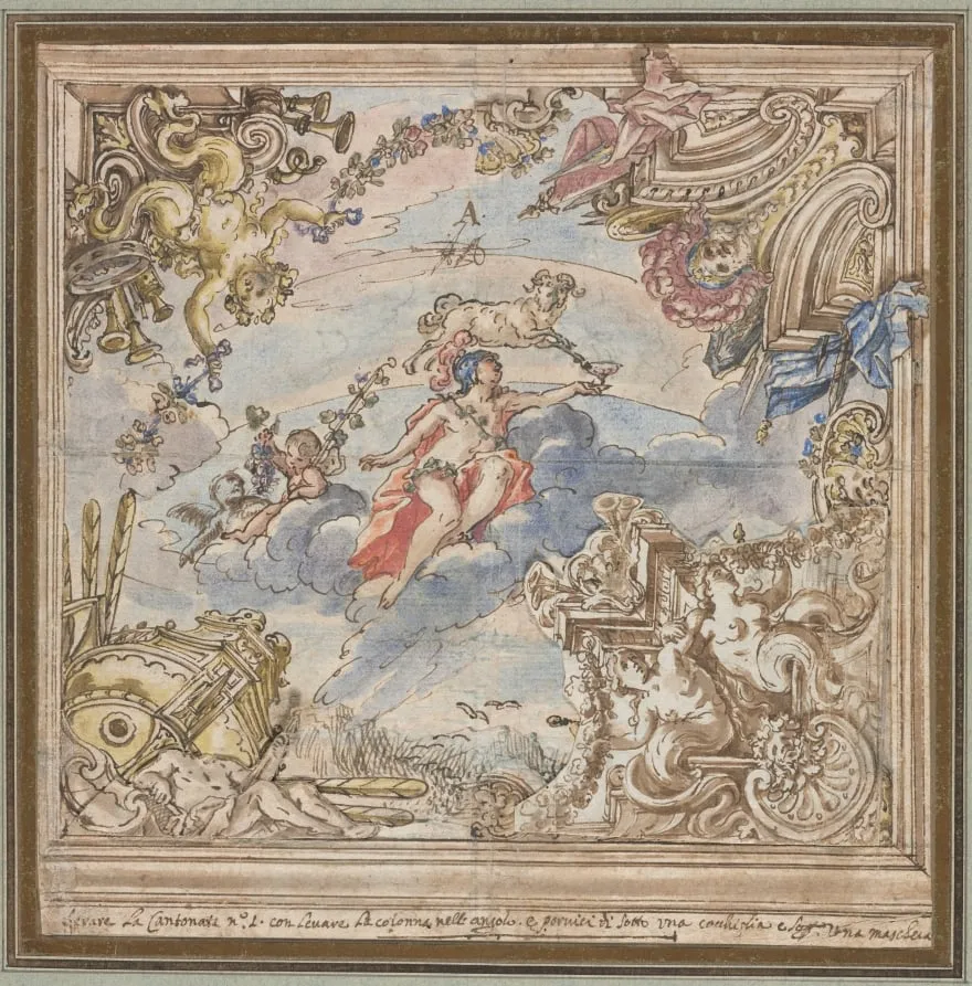 Design for a Ceiling: Mars and Aries, by Unknown, 1704