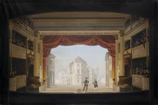 Det indvendige af Det kgl. teater under fremstillingen af Jacob v. Thyboe, by Unknown