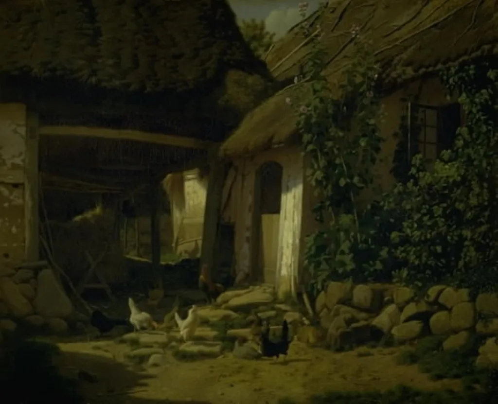 Det indvendige af en bondegård, by Unknown, 1865