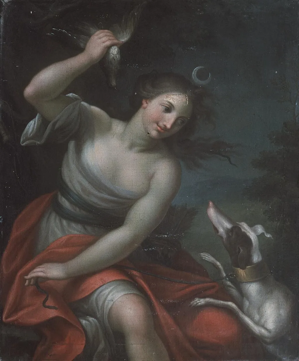 Diana and her hound, by Unknown, oil, 1720