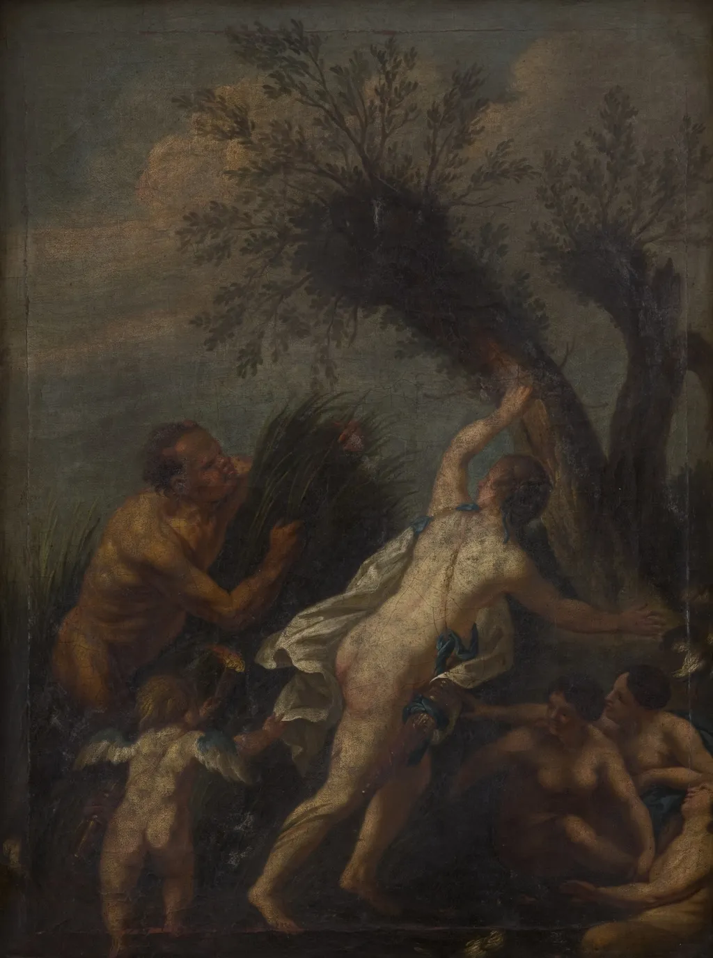 Diana and Her Nymphs Surprised by Satyr, by Unknown, oil, 1750