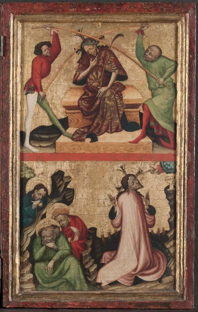 Diptych with the Passion of Christ (right wing): Crowning with Thorns and Agony on the Garden, by Unknown