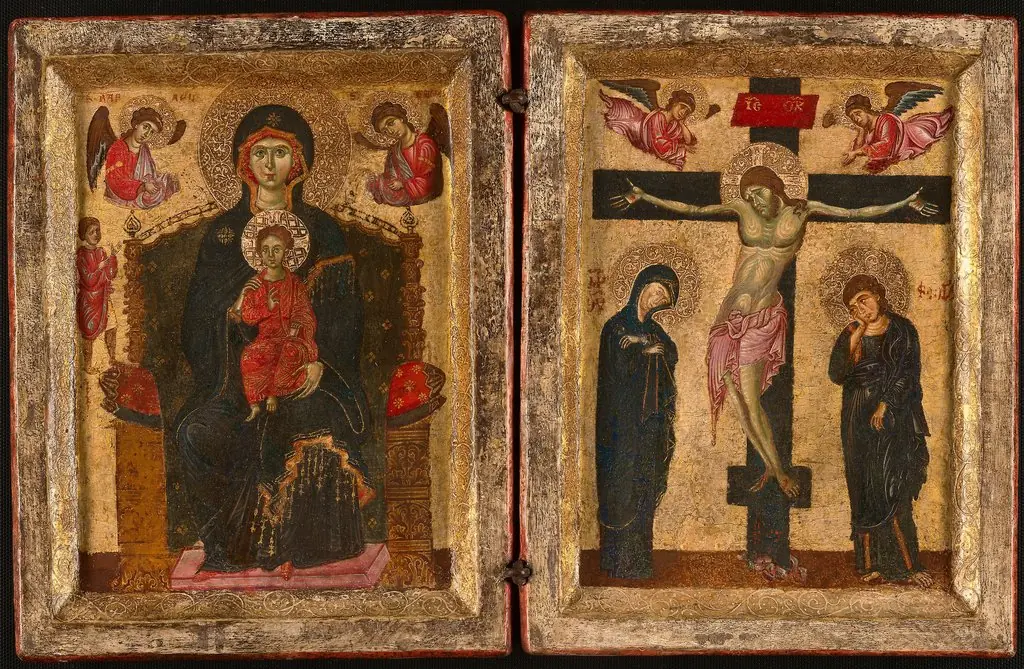 Diptych with the Virgin and Child Enthroned and the Crucifixion, by Unknown